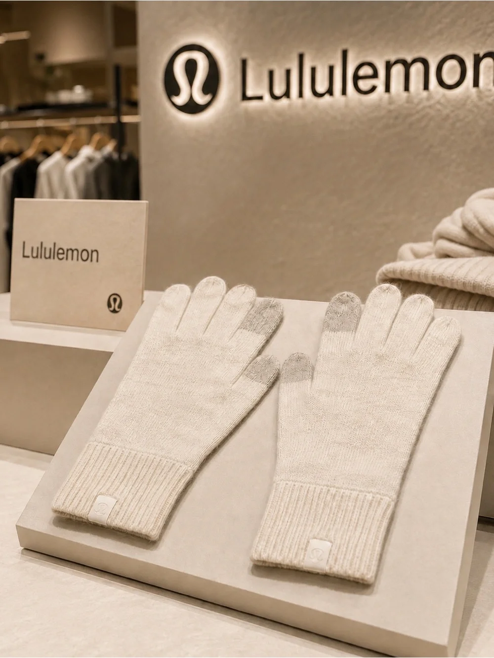 🌸Lululemon Warm Revelation Gloves XS Heathered Light Ivory Minimalist Winter